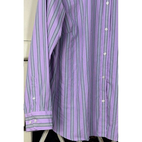 Chaps Womens Plus Size 1X Purple Green Striped Long Sleeve No Iron Button Up T4 - Picture 9 of 12
